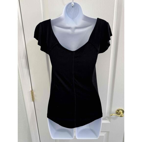 Free People Black Short Puff Sleeves Sweetheart Neck Fitted Top Womens Top S/M - Picture 14 of 16
